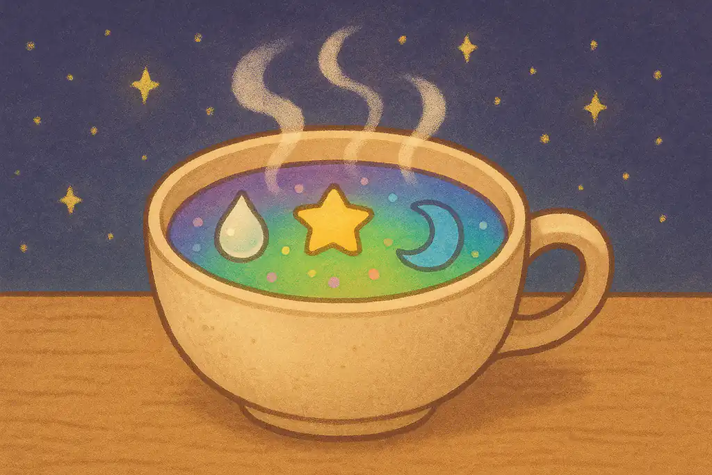 栄養満点、キラキラ虹色に輝く魔法のぷにスープのイラスト