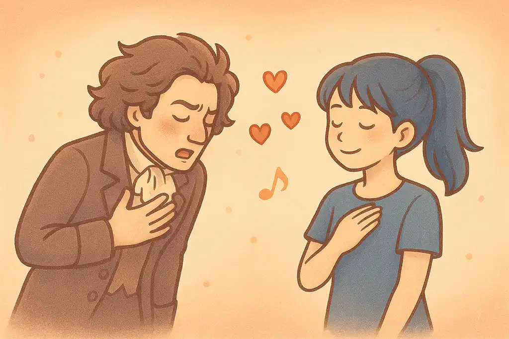ベートーヴェンに愛の告白をされる女性のイラスト