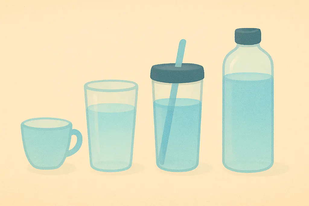 1日の水分摂取量をイメージしたカップと水のイラスト