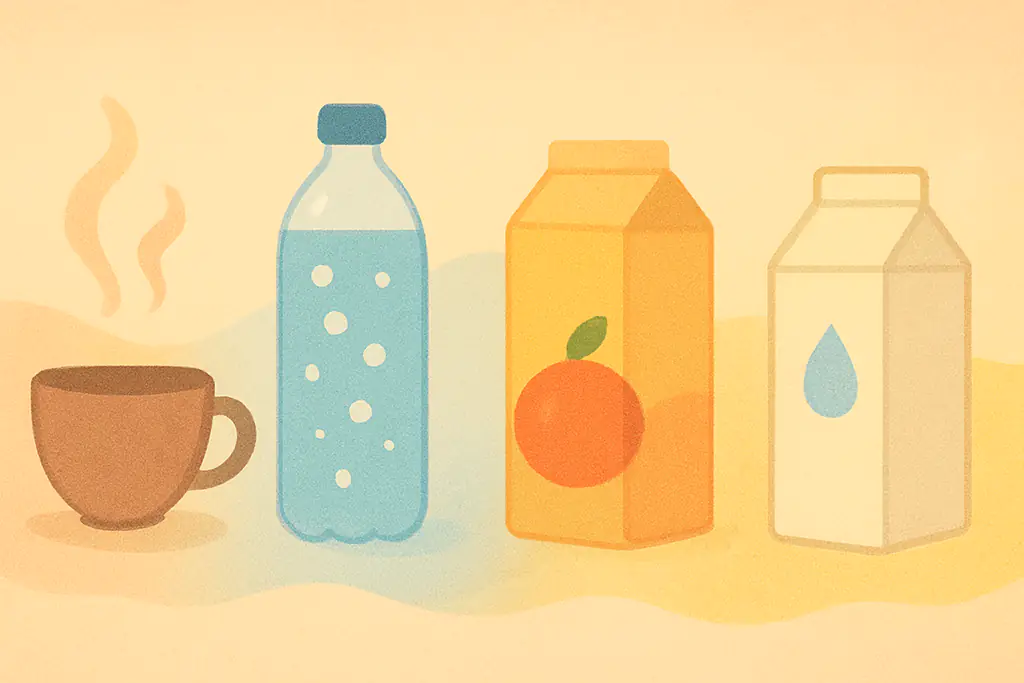 紅茶や炭酸、フルーツジュースをゆるかわに表現したドリンクイラスト