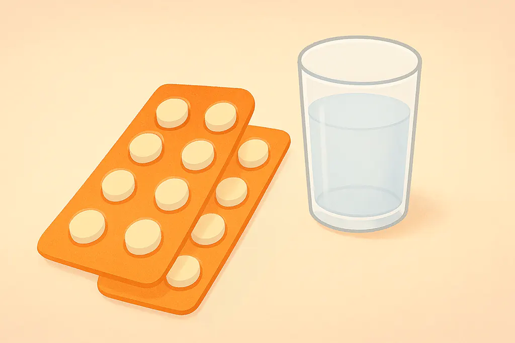 ディナゲストの薬をイメージしたパッケージイラスト（月経困難症の治療薬）