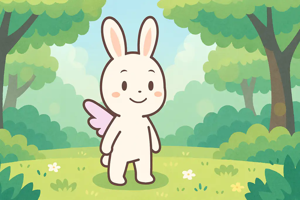 森の中で楽しそうに立っているチャッピーのイラスト