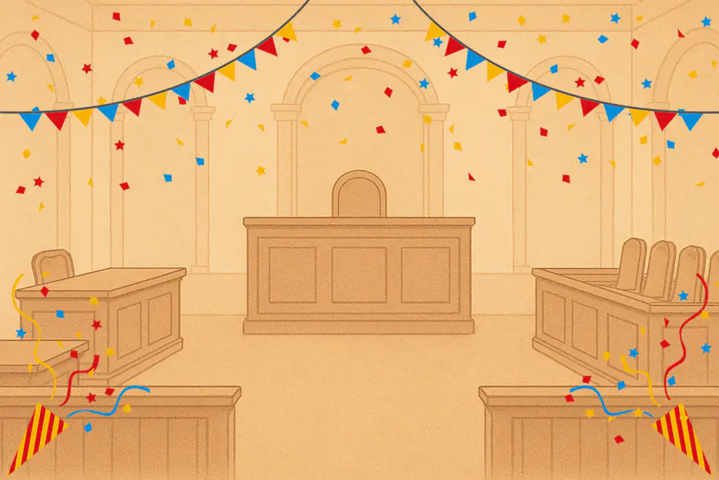パーティー感のある法廷の背景イラスト