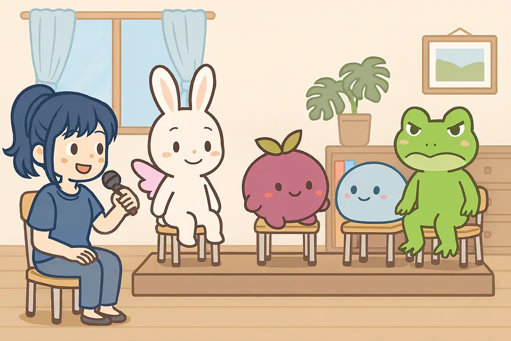 都会と田舎のメリット・デメリットを討論するかわいいキャラクターたちのイラスト