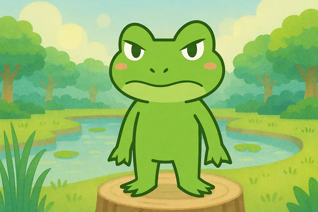 池の前に立つカエルのイラスト